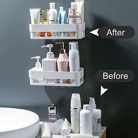 Plastic Self Adhesive Bathroom Shelf, Bathroom Organizer Shelf, Wall Mount Bathroom Accessories, Multipurpose Wall Holder Bathroom Storage Rack Box (Pack of 1) (Black)