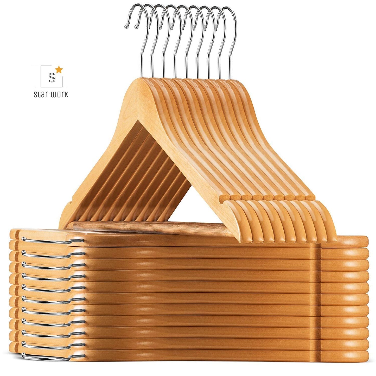 STAR WORK Wooden Ultra Thin Space Saving Non-Slip Velvet Suit Hangers Ideal For Everyday Standard Use (6 Pieces)