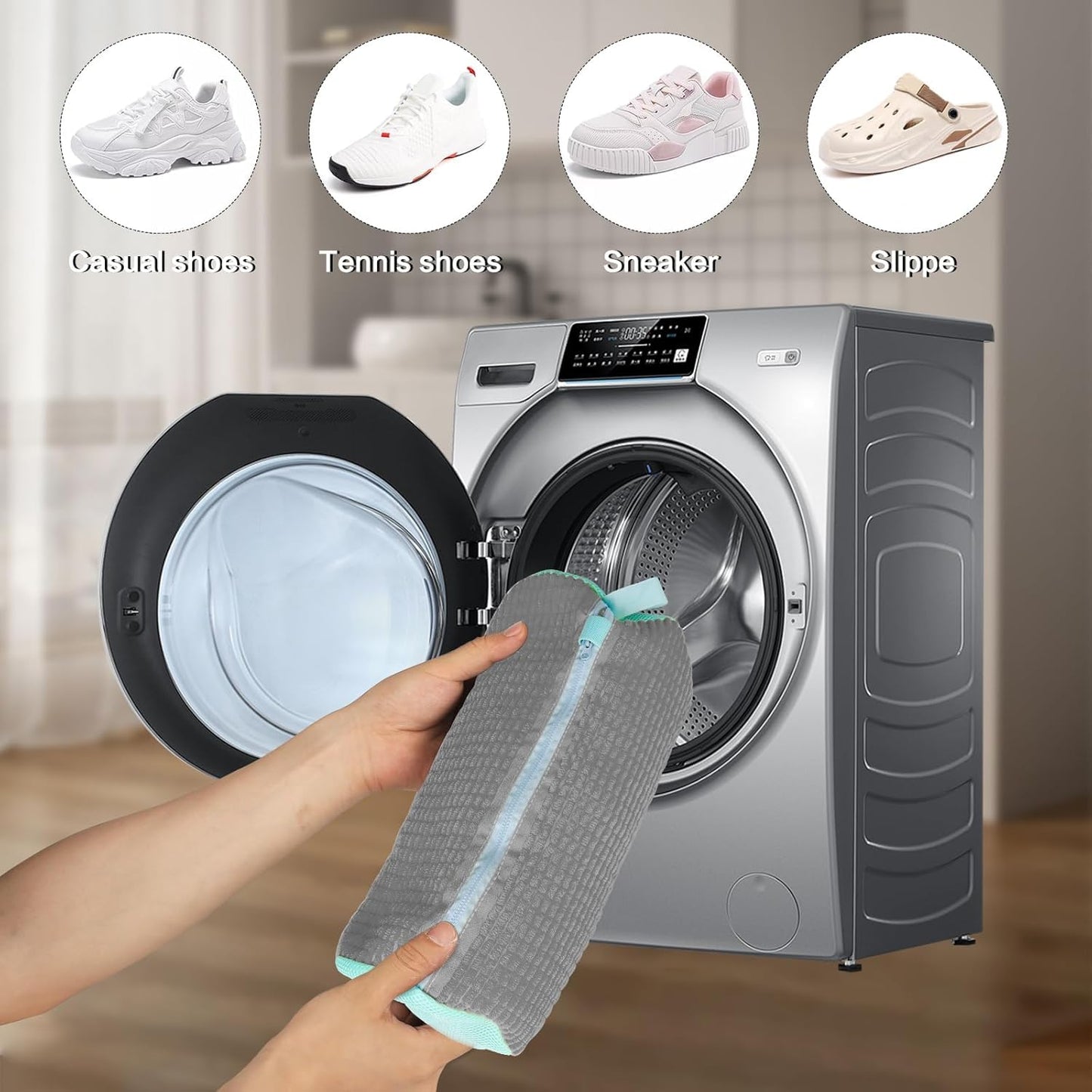 Glivary Shoe washing machine bag, Laundry shoe pouch for washer and dryer, Reusable and Durable Zipper Plush Washing Machine Bag for Sneakers, Delicates and Toys