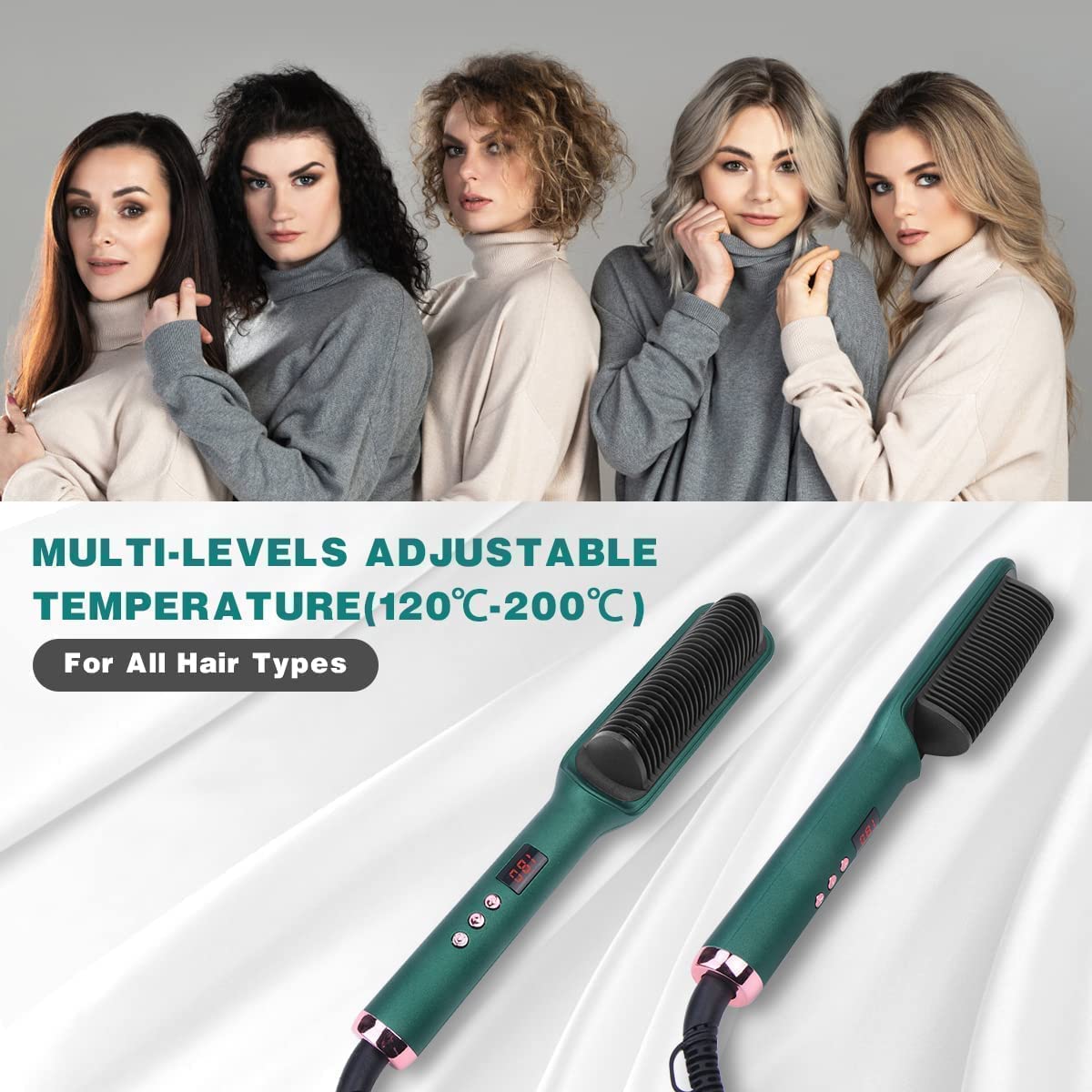 Ceramic Hair Straightening Comb, Hair Straightener for Woman, Electric Hair Brush Straightener Comb for Smooth, Silky Hair - Straightener Brush with 30s Heating, 5 Heat Settings