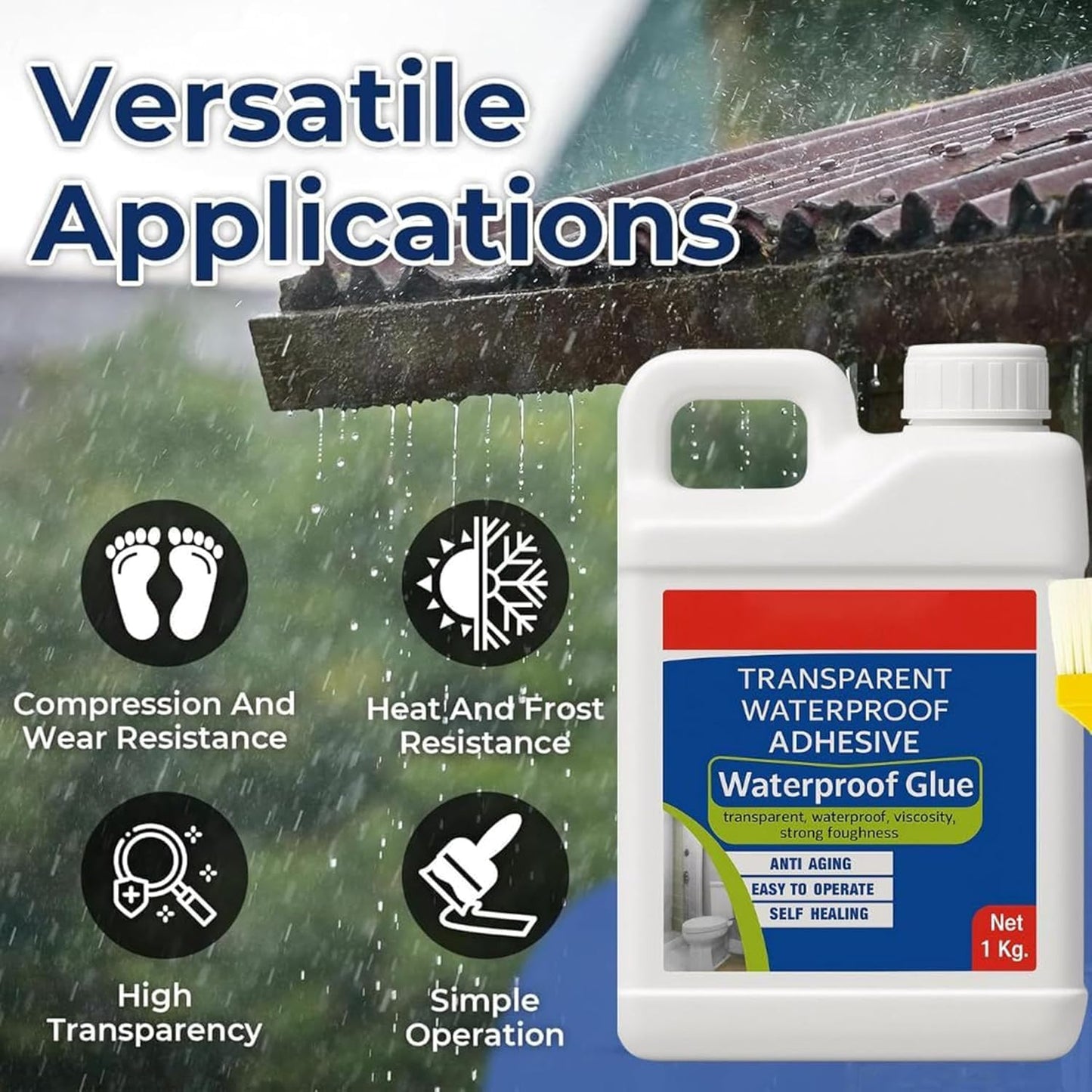 Transparent Waterproofing Glue with Brush for Roof Leakage, Crack Seal Water Leakage Solution Indoor Outdoor, Waterproof Adhesive Sealant for Bathroom Pipe Wall Tile Surface Window