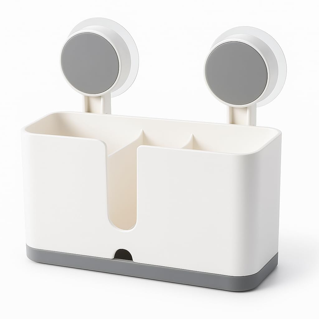 ABS Plastic Self Adhesive Magic Sticker Toothbrush Holder Wall Mounted for Bathroom with Drain Tray for Bathroom/Kitchen Spoon Holder/Toothbrush Holders for Bathroom