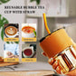 Glass Sipper Tumbler Lid and Straw Coffee Tumbler Tea Coffee Mugs with Leather Sleeve Cup and Mug for Kids Milk Juice Mug for Water Drinking Sipper,400 ML (1 PCS Brown)