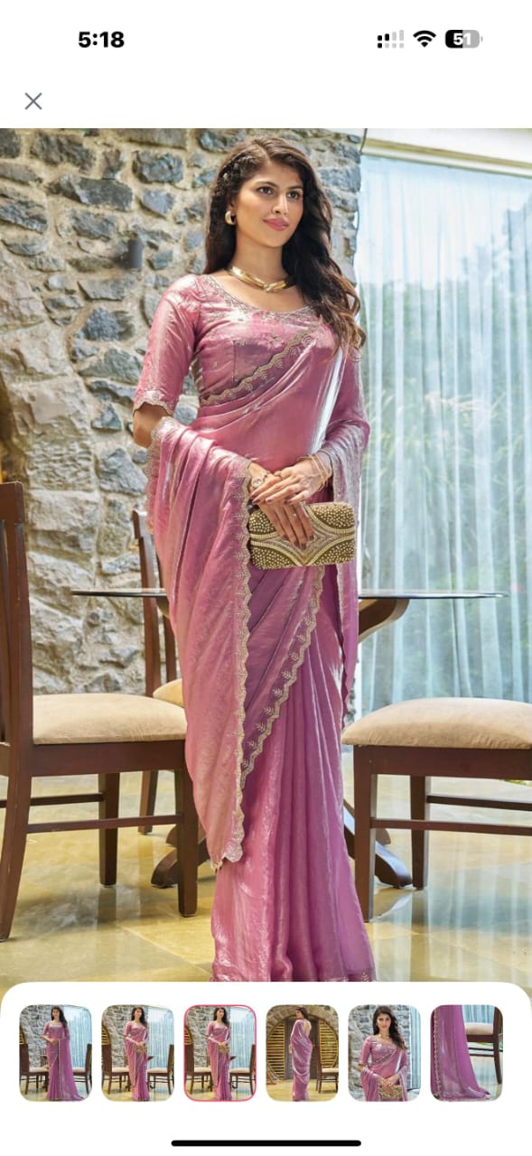 Space Sattin Multi Sequence Full Worked Saree With Original Mirror Lace & Havey Sequence Full Worked Blouse