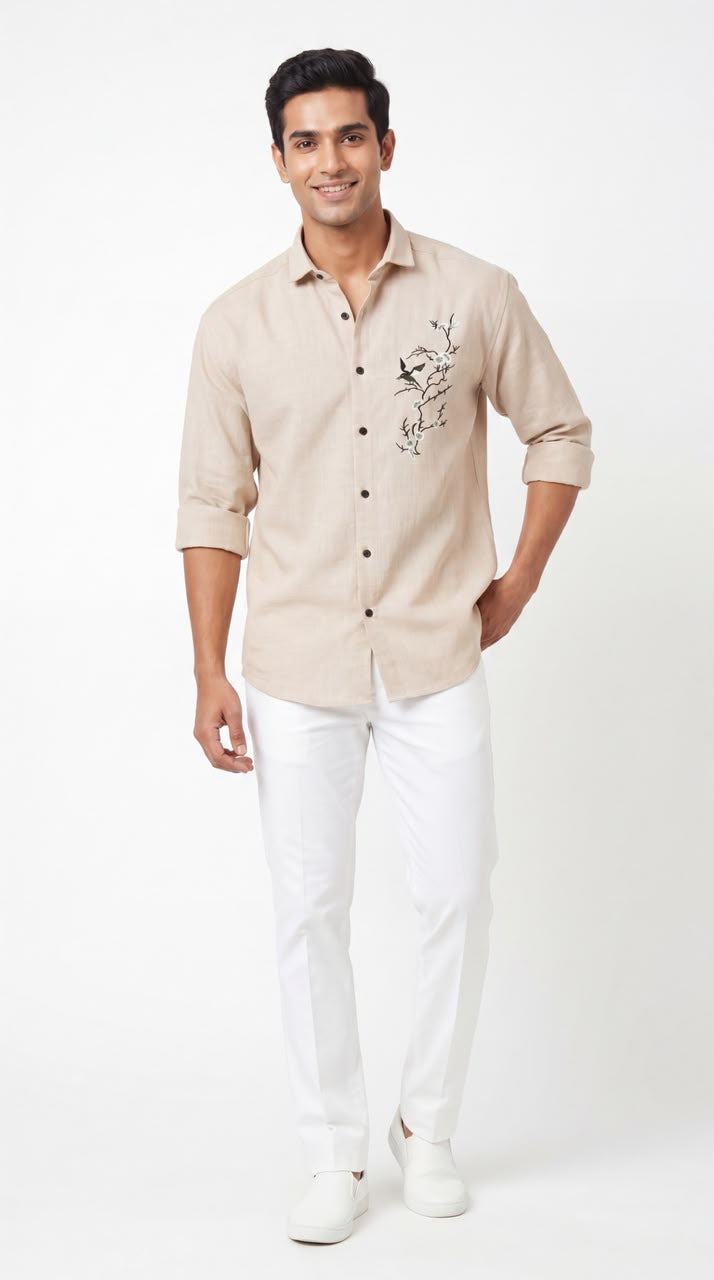 MEN'S EXCLUSIVE  LINEN  FABRIC  EMBRODARY WORK VALUE EDITION STYLISH SHIRT
