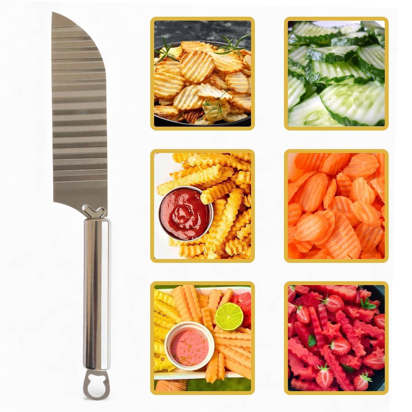 Stainless Steel Crinkle Knife for Potato, French Fries & Vegetable Cutting | Wavy Cutter Slicer for Chips, Fruits & Veggies | Creative Food Garnishing & Salad Preparation