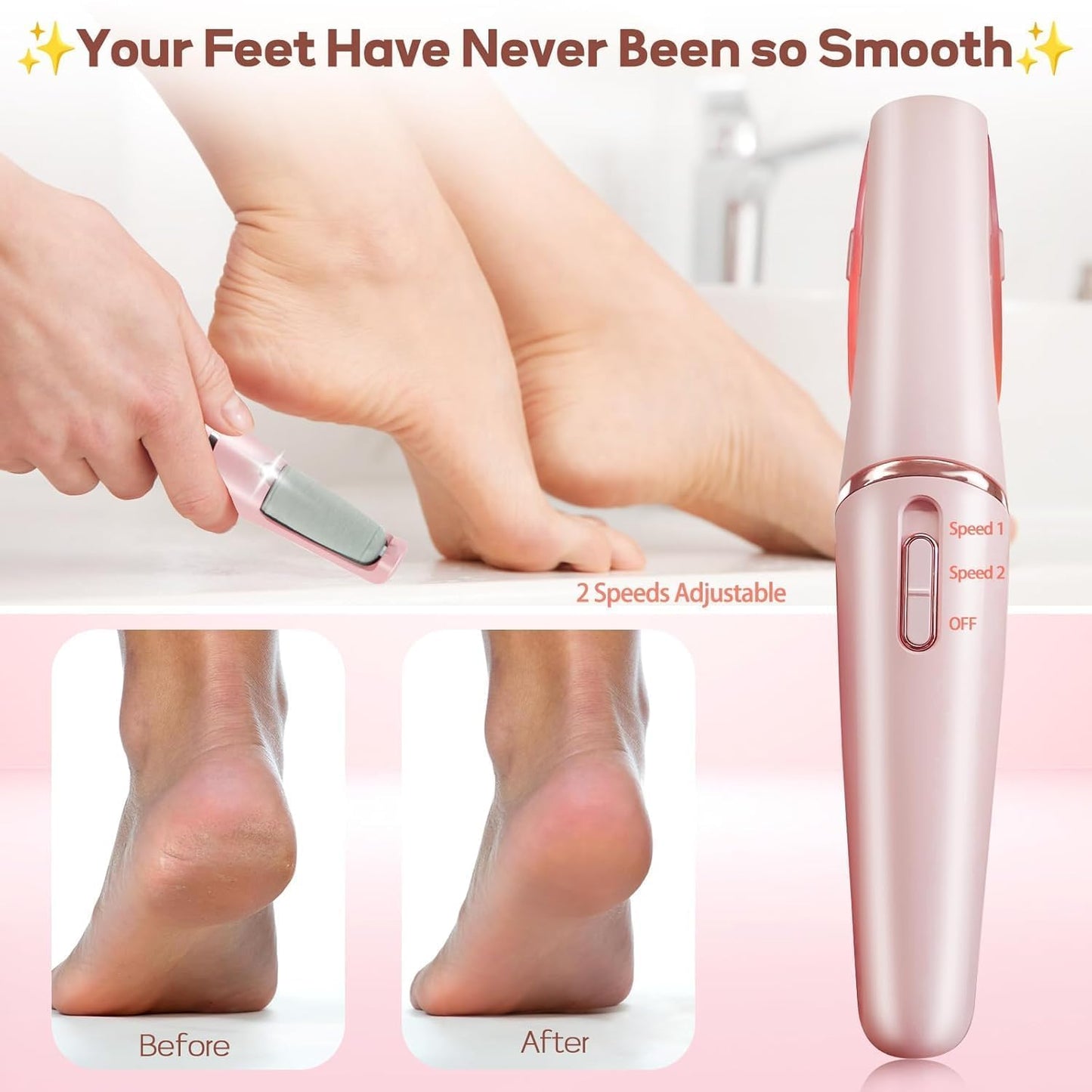 Smooth Pedicure Wand, Electric Foot Callus Remover Rechargeable Pedicure Tool Callus Remover for Feet Electronic Foot File Pedicure Kits, Pedi Feet Care for Removes Dry Hard & Dead Skin Ideal Gift