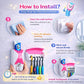 Automatic Toothpaste Dispenser and 5 Toothbrush Holder Fresh ABS Plastic Dust-Proof Wall Mounted with Cover Storage Stand for Home Bathroom (Multi Colors)