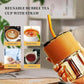 SKDBPM Reusable Glass Coffee Sipper Mugs with Lid & Straw Pack of 1, 400ml Multipurpose Drinking Glasses Tumbler with Leather Sleeve Cup for Juice Smoothies Iced Tea Home & Travel