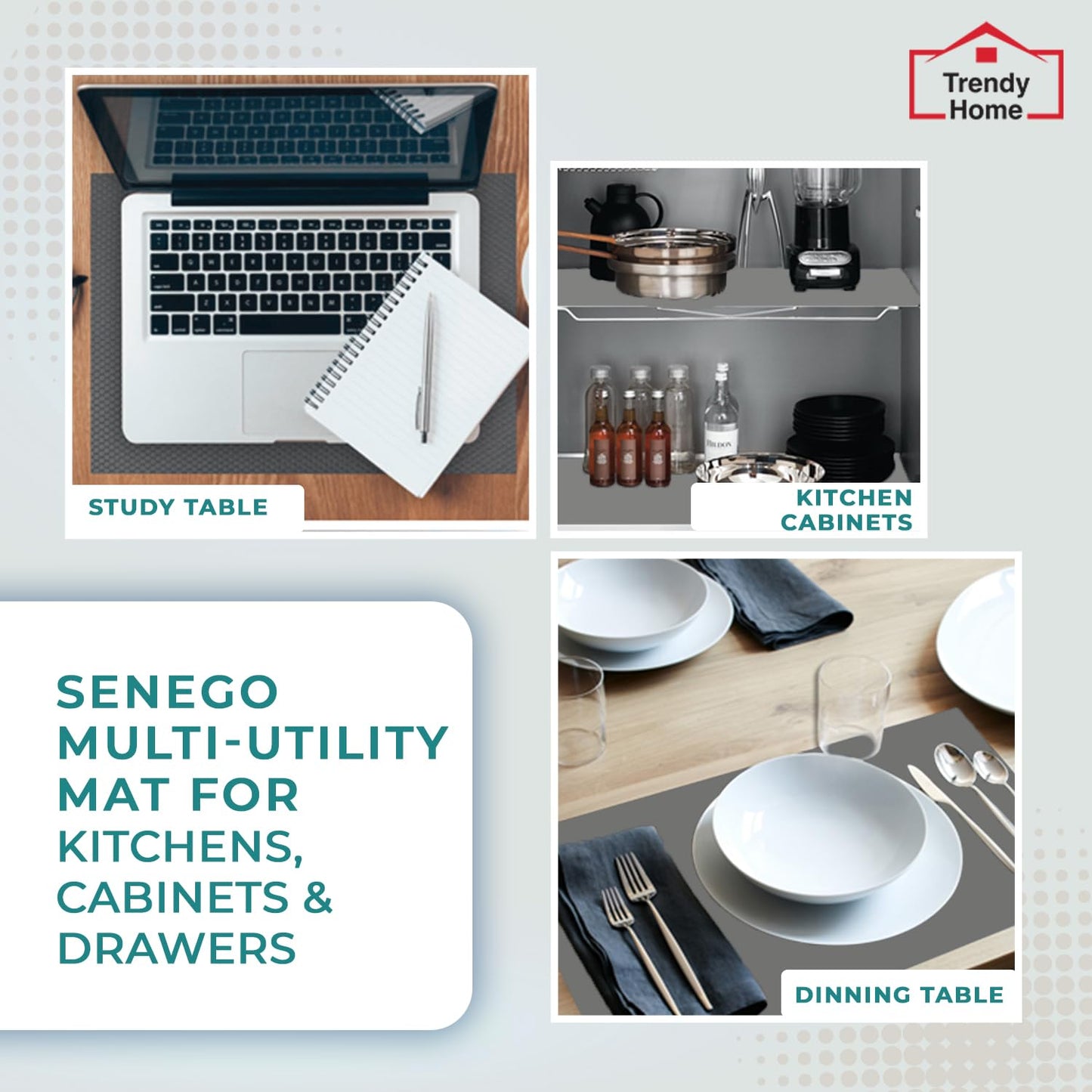 Senego by Trendy Home Anti-Slip Mat for Kitchen (45 cm x 5 m), Food Grade & Washable, Mat for Fridge, Shelves, Cupboards, EVA Shelf Liner Sheet for Drawers & Wardrobe