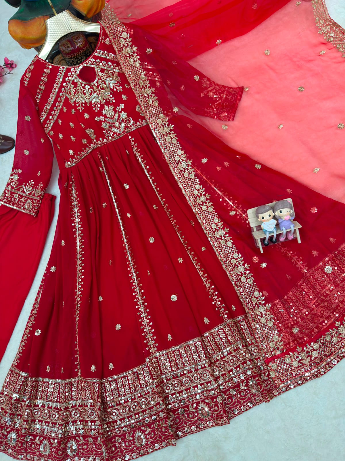 LAUNCHING NEW RED , RAMA , YELLOW DESIGNER ANARKALI GOWN ENHANCE THE BEAUTY OF YOUR WARDROBE WITH THIS NEWLY LAUNCHED ANARKALI GOWN SET
