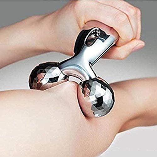 ikis 3d Massager Roller 360 Rotate Silver Thin Face Full Body Shape Lifting Wrinkle Remover Facial Massage Relaxation Tool,Body Itch Scratcher Stick - Pack of1