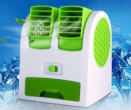 Boxn Portable Mini Ac Air Cooler Usb Battery Operated Mini Water Air Cooler Cooling Fan Blade Less Duel Blower With Ice Tray Best For Home,Shop,Table,Kitchen,Outdoor Pack Of 1, Green