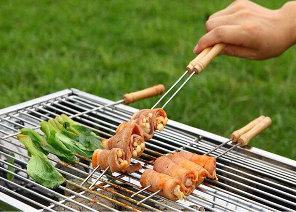 Barbecue Skewers – Pack of 12 Stainless Steel Tandoor Sticks | 13-Inch Strong Steel-Coated Grill Sticks for BBQ, Kebabs, and Grilling