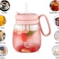 Glass Tumbler with Fruit Infuser Lid & Straw, Portable Summer Drink Cup for Juice, Tea, Detox Water & Milk Tea | Leakproof Handle Mug for Girls, Travel & Daily Hydration (Multicolor) (1)