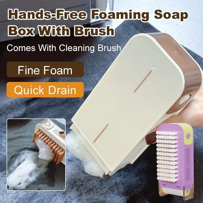 2-in-1 Laundry Scrubbing Brush with Soap Dispenser Box, Plastic Handle, Roller Foaming Soap Storage for Bathroom Clothes Cleaning