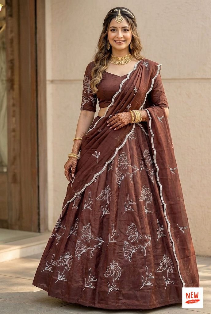 mul chanderi fabric   Lehnga :: mul chanderi fabric with zari &  thread &  sequnce work in lehnga with string with canvas with lining