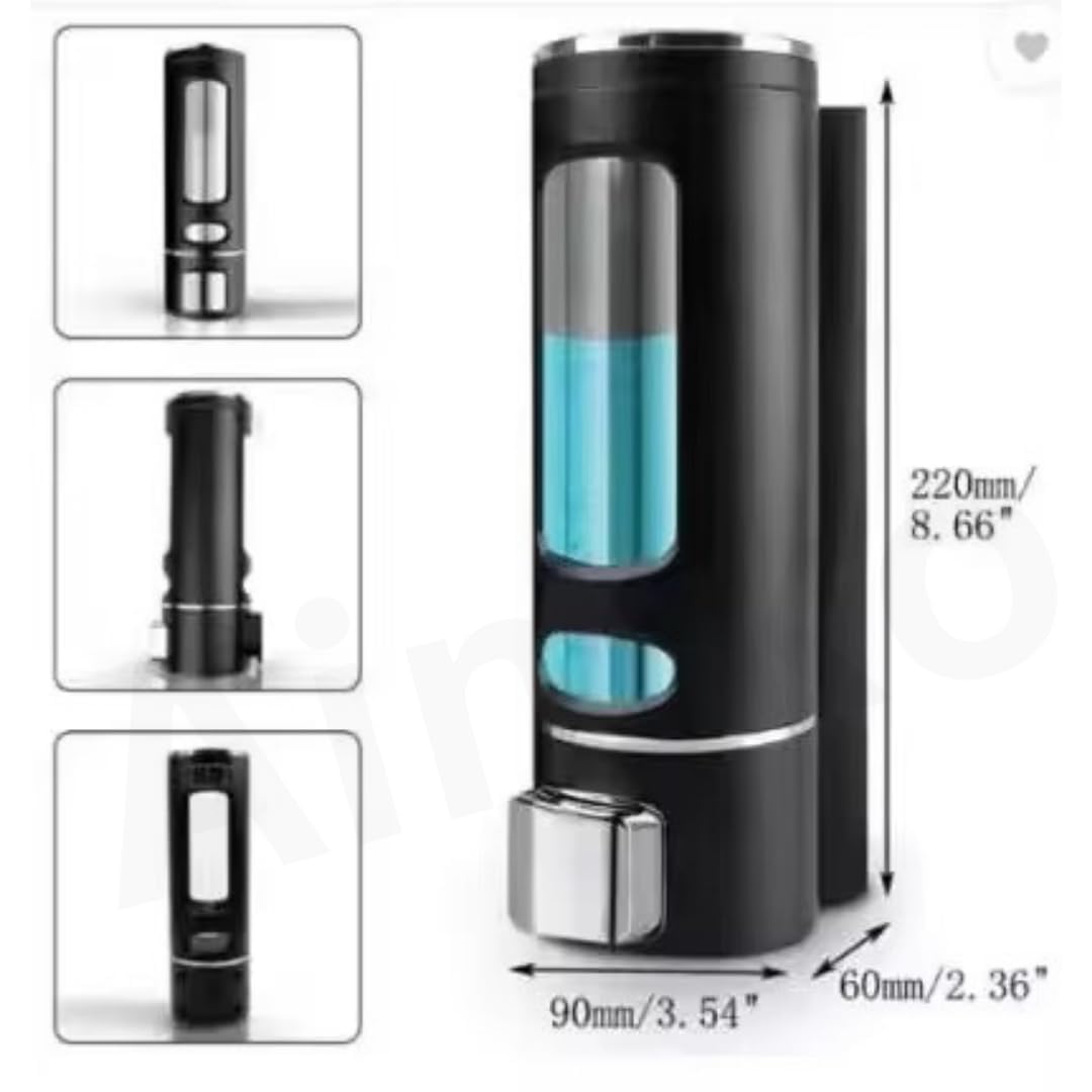 400 ML Wall Mounted Soap Dispenser | ABS Material with Transparent Liquid Indicator, Ideal Hand Wash Dispenser Bottles | Ideal for Wash Basin or Kitchen Sink | Home | Office (Black)