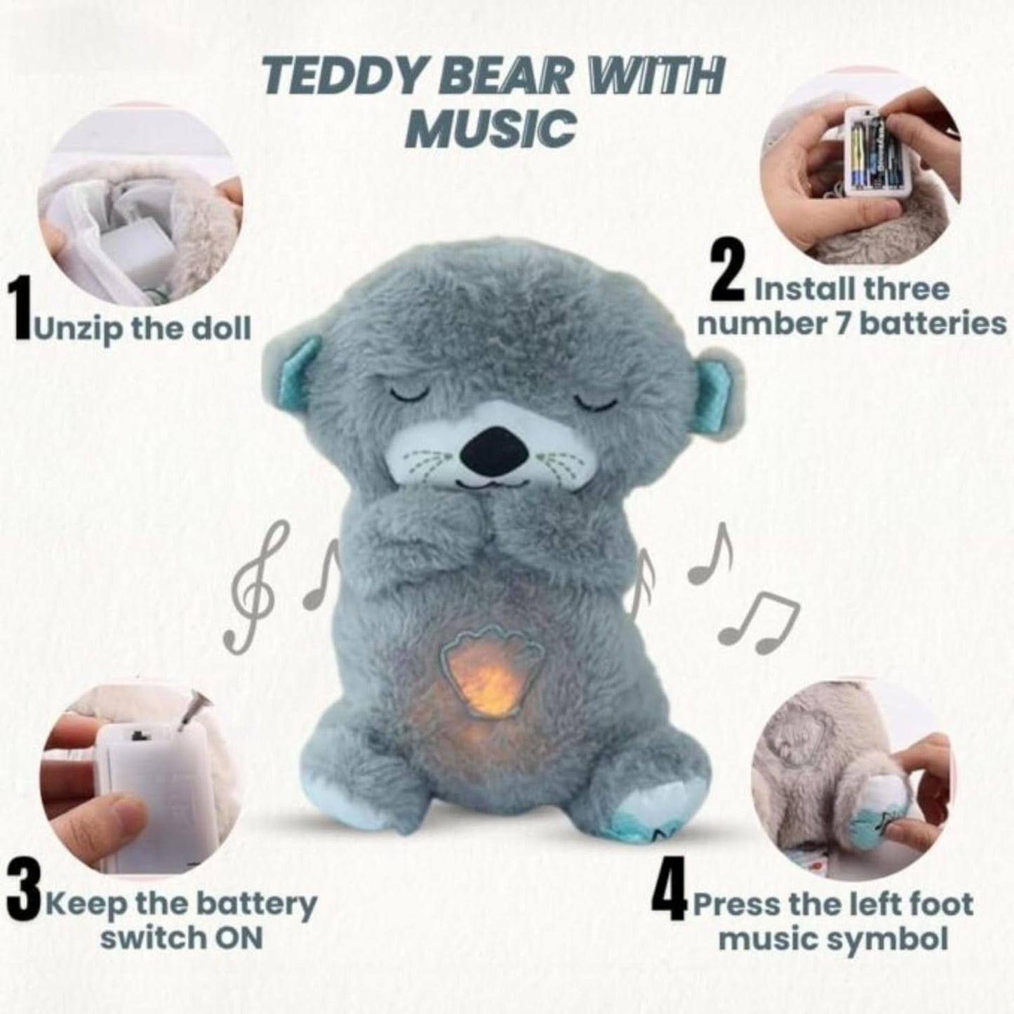 Teddy Bear Sound Toy with Light and Music for Kids Stuffed Animal Plush Toys 1-5 Years Boys Girls Birthday Gift