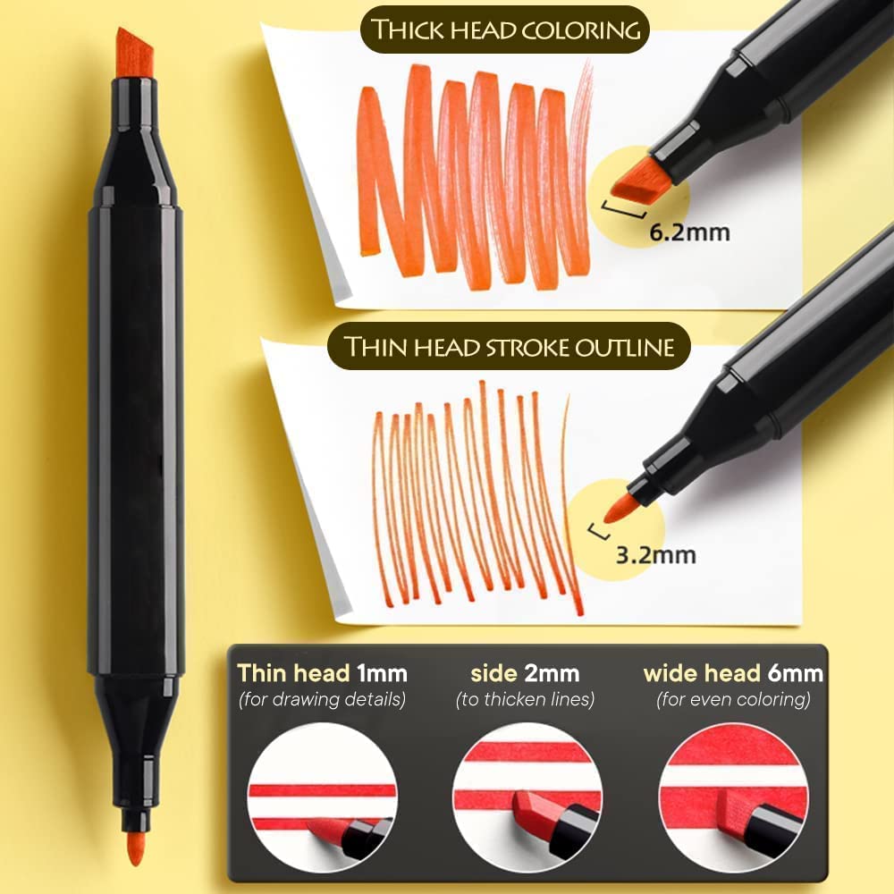 Vasukie Dual Tip Colourful Art Markers Sketch Pens 48 Colours With Carrying Case For Painting Sketching Calligraphy Drawing Non Toxic Twin Head Permanent Colouring Markers For Kids Adult