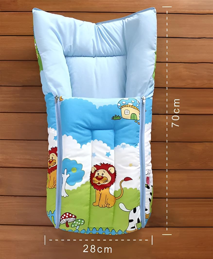 Baby Sleeping Bag in Muslin Cotton Material for Newborns | Soft & Skin Friendly Wrapper Lightweight Cushioned Infant Sack Easy to Carry Wash 0-2 Months (Blue Jungle) (Blue Jungle)
