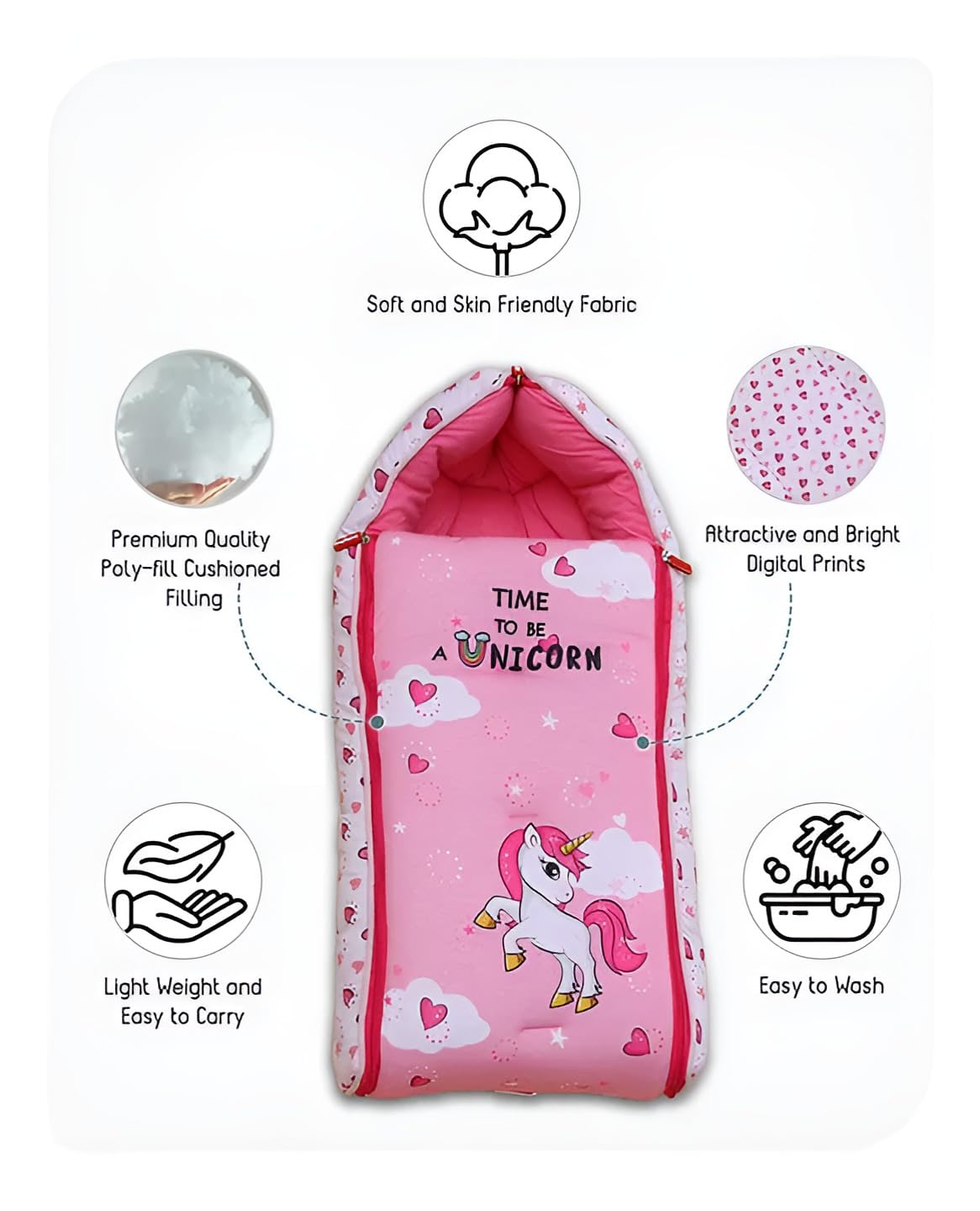 Baby Sleeping Bag with Hood, Zippered Nest for Newborn Infants, Cute Print, Soft and Cosy, for Home, Travel and Stroller Use