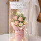 KAIDAA Handmade Korean Crochet Flower Bouquet with Shiny Led Lights & Polybag Knitted Floral Arrangement with Decorative Leaves | Tabletop Home Decor, Desk, Valentine Day Gift