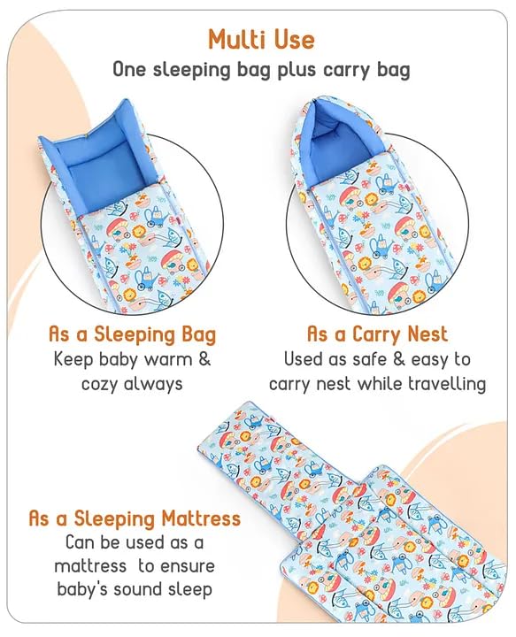 Baby Sleeping Bag with Hood, Zippered Nest for Newborn Infants, Cute Print, Soft and Cosy, for Home, Travel and Stroller Use