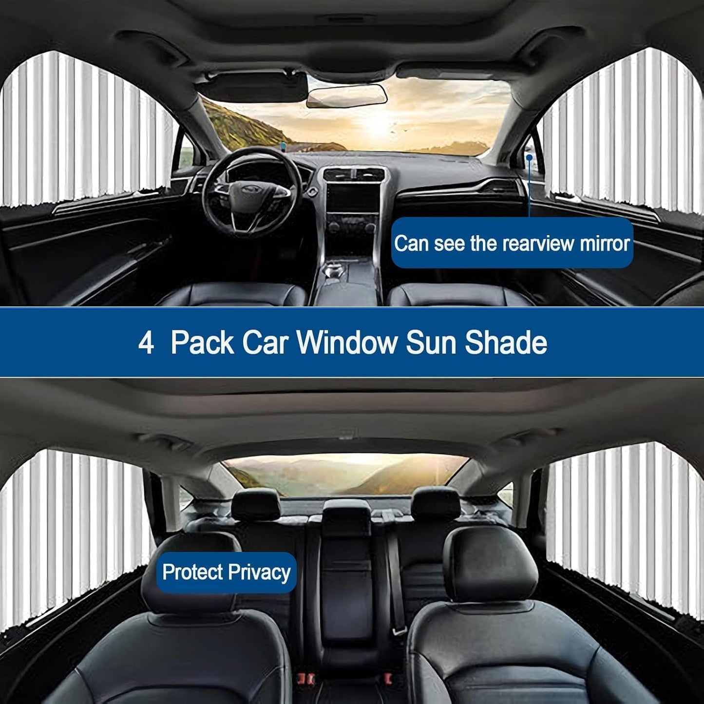 TEKCOOL 4pcs Universal Fit Magnetic Car Side Window Curtains, Foldable Car Window Privacy Curtains Sunshade Side Magnet Pleated Car Window Curtain - Removable - Keeps Cooler Screen for Baby (Grey)'