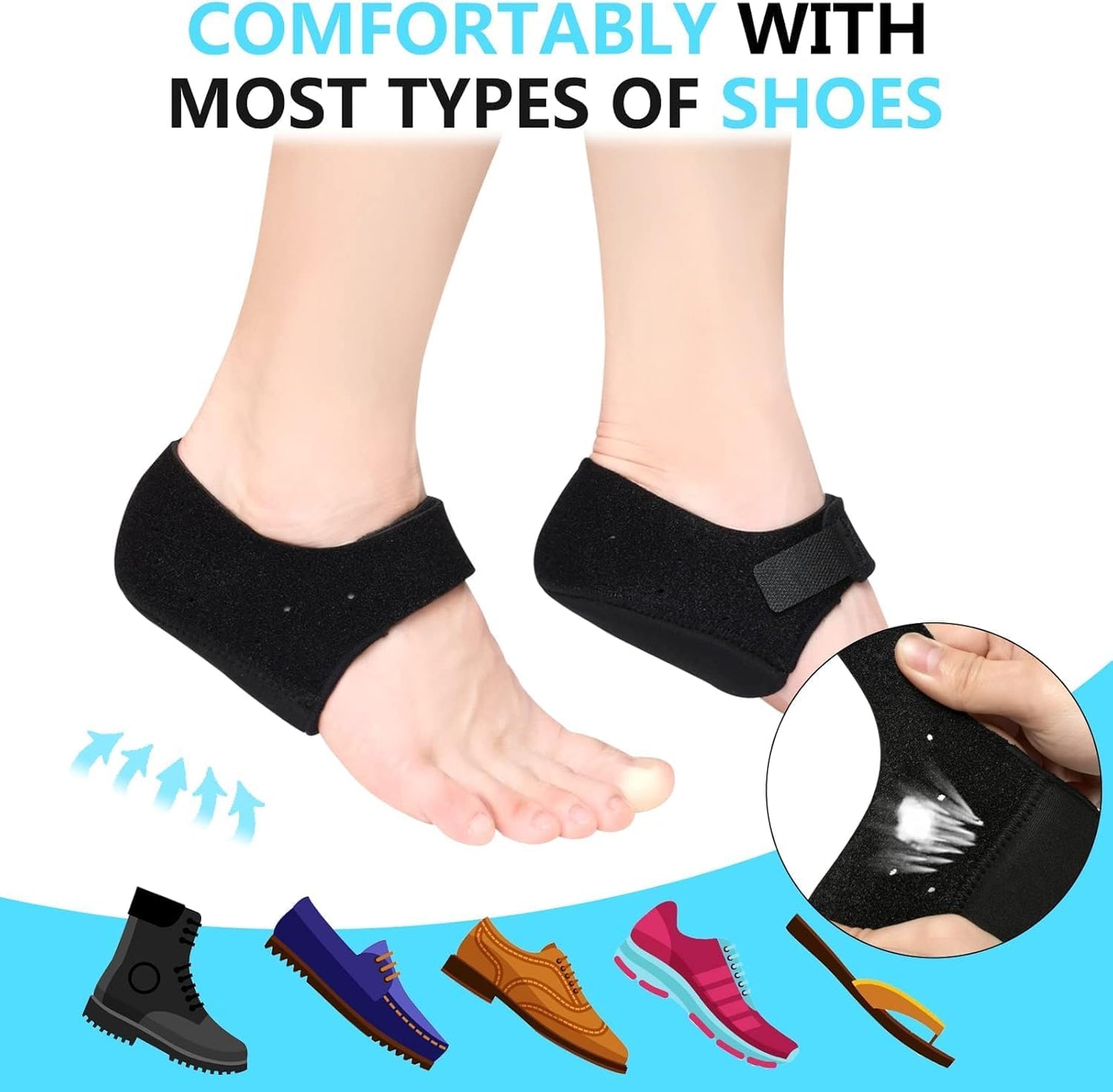 Belanto Heel Pain Relief Pad, 1 Pair Plantar Fasciitis Heels Support Cushion Pads for Ankle Pain, Heel Spur Shoe Insert for Men & Women, Heel Protector Cups for Pain & Achilles Tendonitis