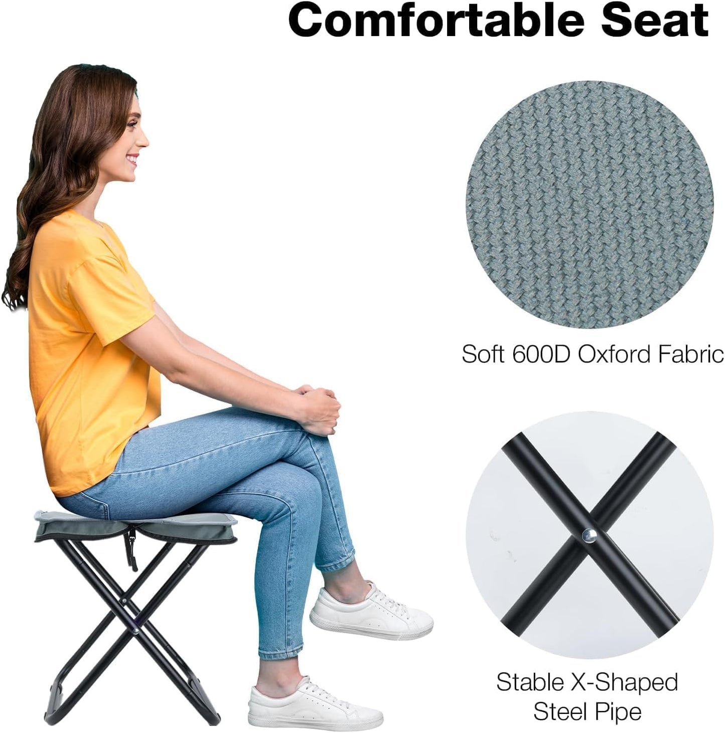 1 pcs Handbag Folding Stool, Zipper Bag Foldable Camping Chairs, Picnic Lightweight Folding Stool, Stability & Comfort Portable Camp Chairs for Beach, Backpacking