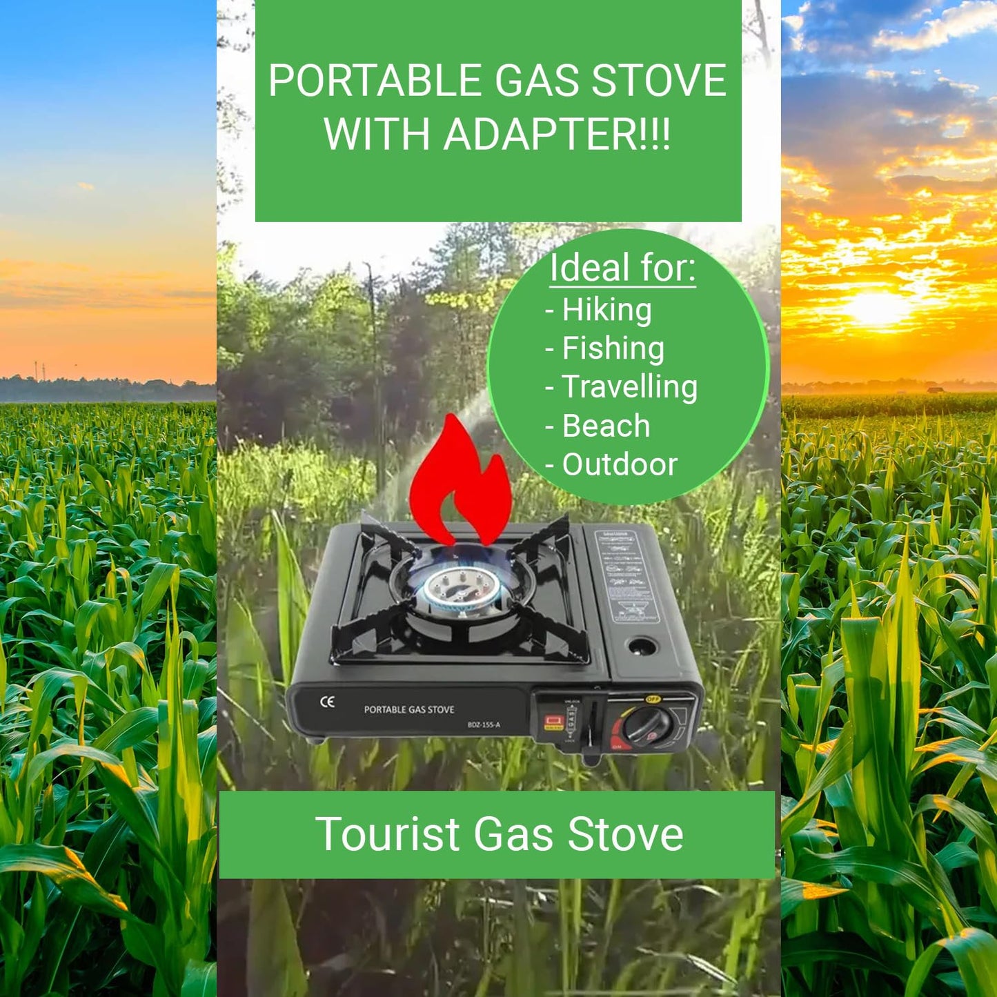 Hacer Portable Camping Gas Stove Cooking Gas burner with Carrying Case for Outdoor Camping Hiking Trekking - (Pack of 1, Black, 34 x 26 x 7.5 cm),Stainless Steel