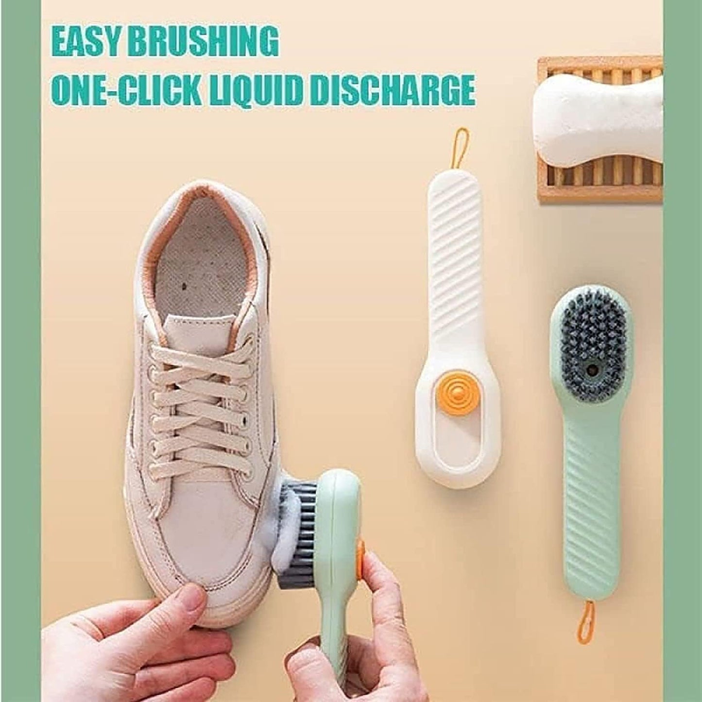 2 in 1 Brush Soap Dispensing Cleaning Brush with Handle Scrubbing Reusable Washing Shoe Brush for Shoes Clothes Cleaning