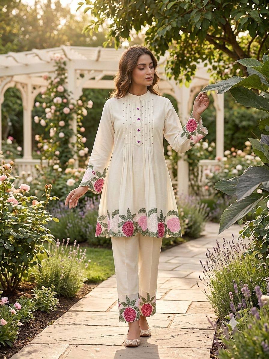 THIS SUMMER SEASON WEAR TRENDY CO-ORD SET WITH EMBROIDERY WORK
