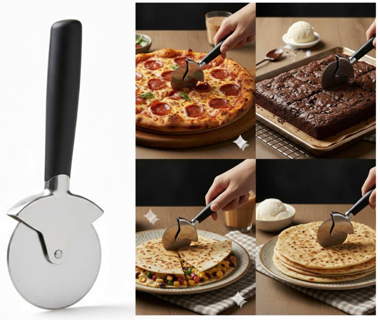 Klick N Shop Pizza Cutter for Kitchen Premium Pizza Cutter Steel Wheel with Ergonomic Non Slip Handle Sandwich Slicer for Roti Paratha Chapati Brownie Home Baking Pack of 1