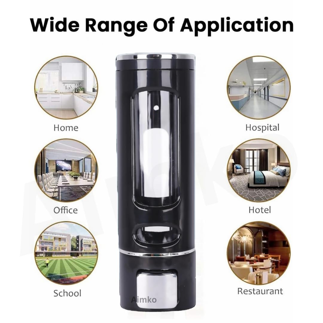 400 ML Wall Mounted Soap Dispenser | ABS Material with Transparent Liquid Indicator, Ideal Hand Wash Dispenser Bottles | Ideal for Wash Basin or Kitchen Sink | Home | Office (Black)