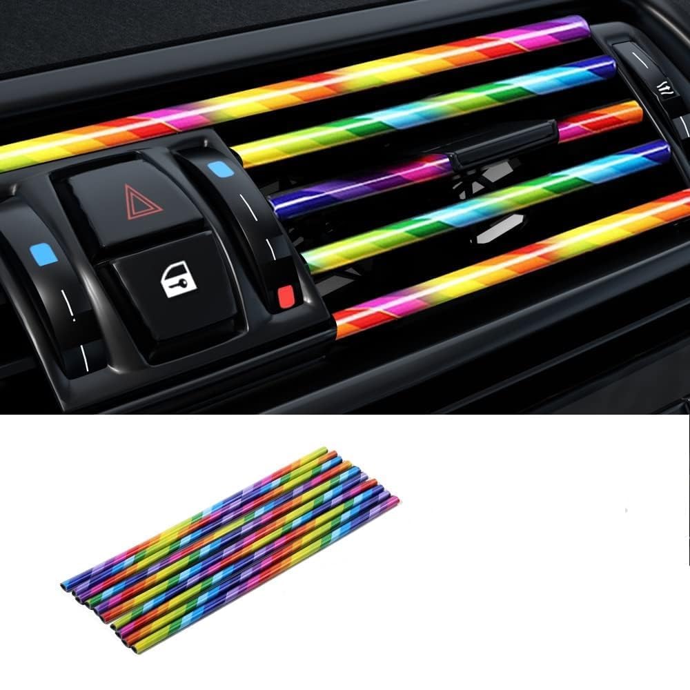 Universal Car AC Vent Decoration Strip–Red PVC U-Shape Waterproof Interior Trim Moulding for Straight Air Vent Outlets- (Rainbow)