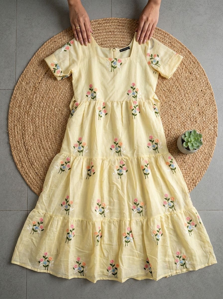 Celebrate this joy of dressing in the best way  Here presenting you a beautiful and comfortable maxi for the upcoming season with beautiful Flowers All Over  And Beautiful Neckline and Slevees Pattern