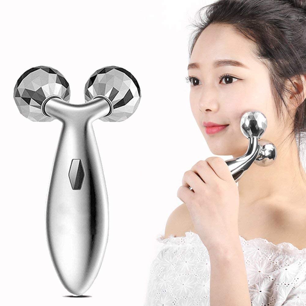 ikis 3d Massager Roller 360 Rotate Silver Thin Face Full Body Shape Lifting Wrinkle Remover Facial Massage Relaxation Tool,Body Itch Scratcher Stick - Pack of1