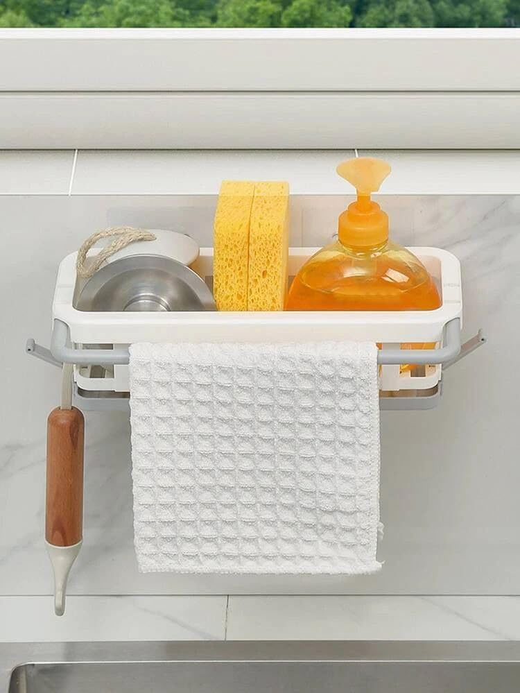 Two Tone Hanging Drain Rack | Retractable Storage Rack | Sponge Drain Tray | Kitchen/Bathroom Sink Tray with Drying Basket | Kitchen Storage Organizer Multicolor Pack of 1