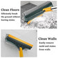 3-in-1 Bathroom Cleaning Brush with Wiper - Bathroom Cleaning Brush Long Handle 180° Rotate Toilet Brush Bathroom Tiles Cleaning, Wiper Floor Scrub for Kitchen Bathroom Cleaning (Yellow)