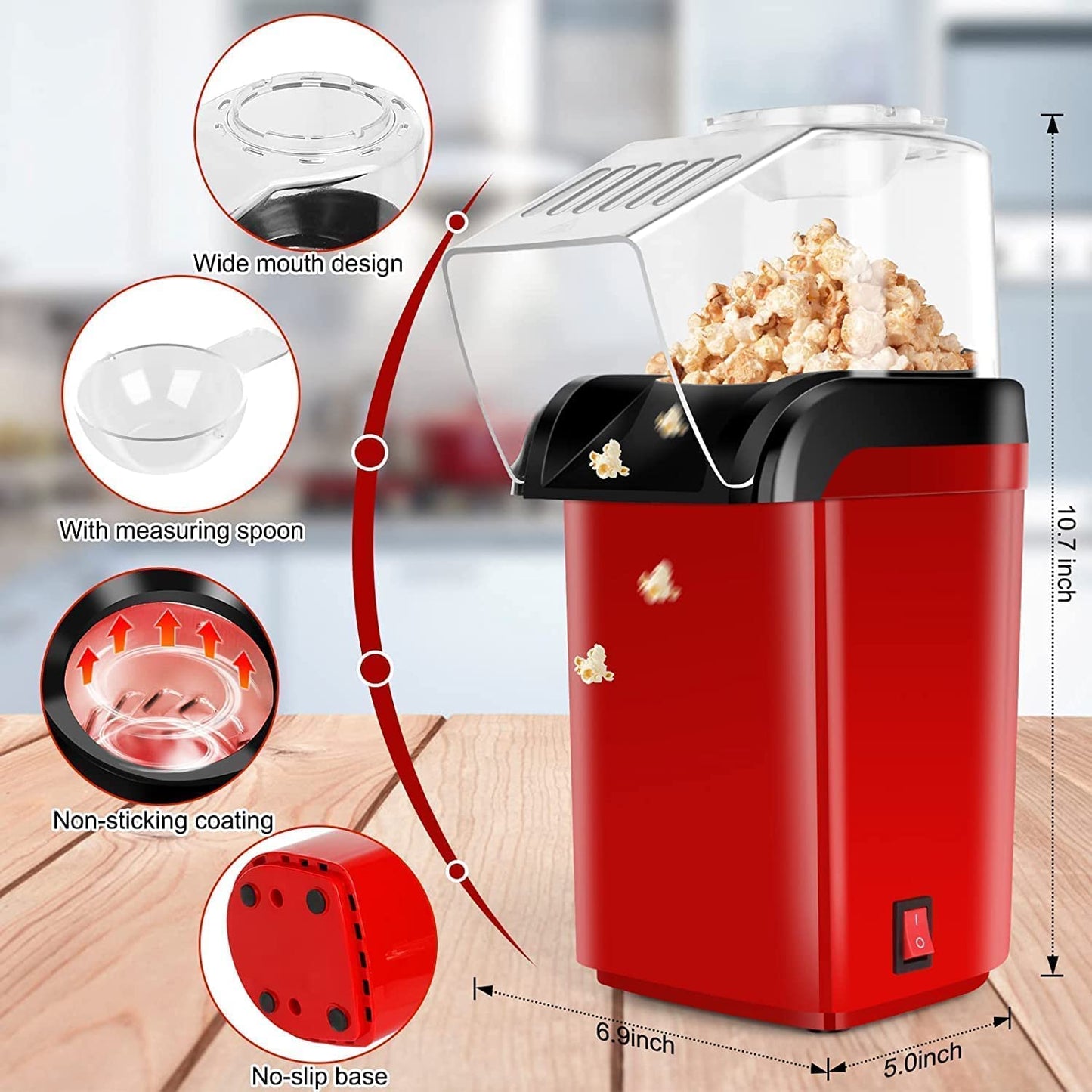 Playpulse® (5-Years Warranty) Oil-Free Hot Air Popcorn Maker – 1200W Electric Popper Machine for Healthy, Fast Snacks, Easy to Use, Ideal for Home, Kids, Parties & Movie Nights- Multi-Colour