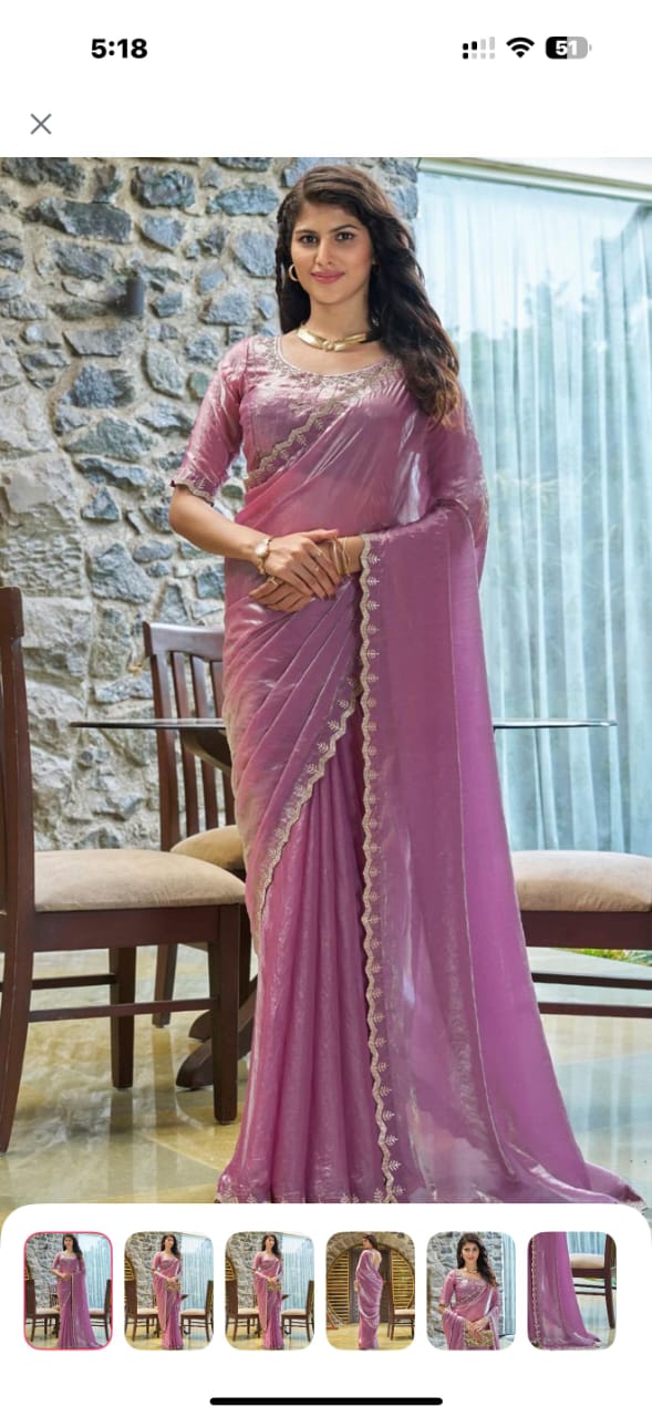 Space Sattin Multi Sequence Full Worked Saree With Original Mirror Lace & Havey Sequence Full Worked Blouse