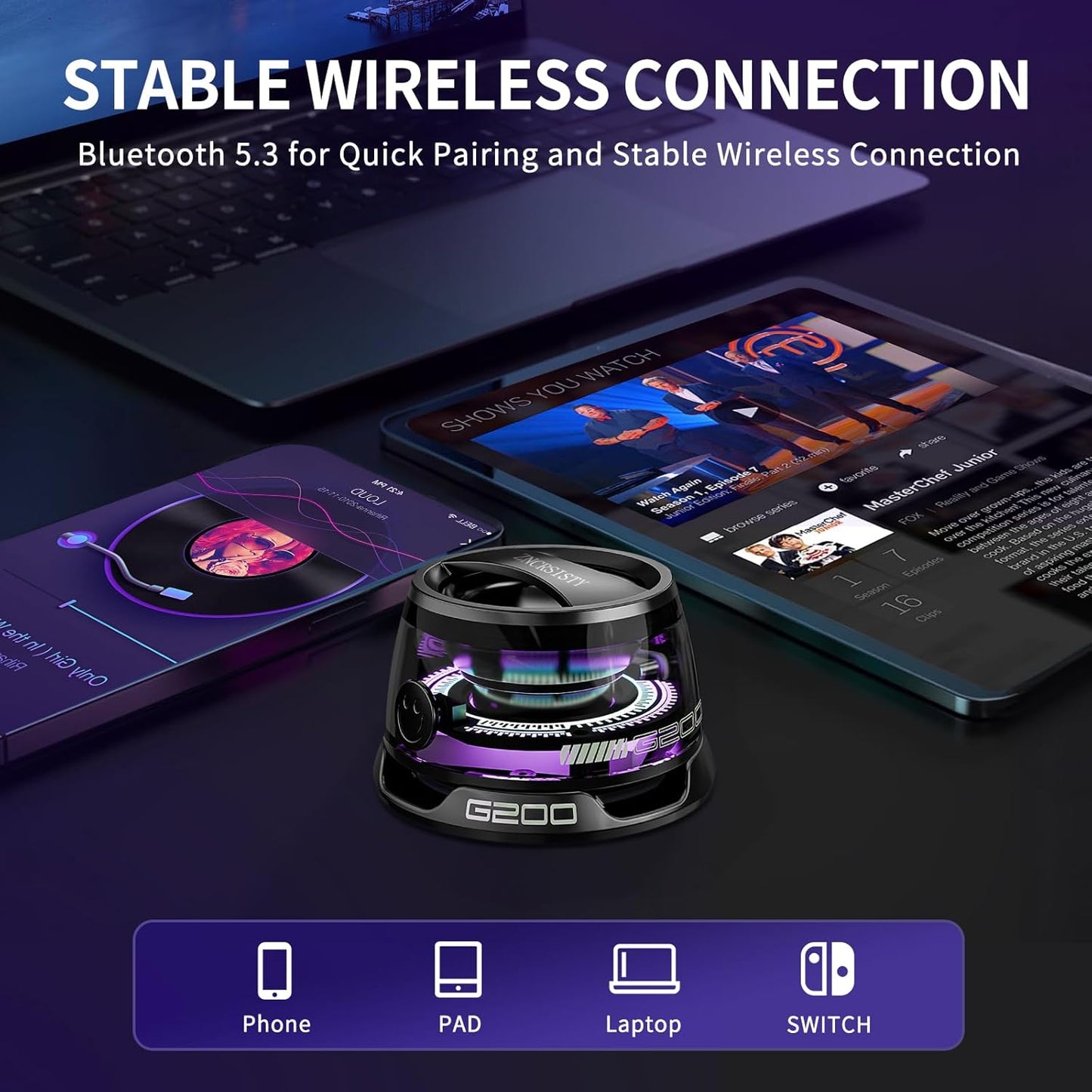 G200 Magnetic Bluetooth Speaker with RGB Light - Portable Mini Bluetooth Speaker, Full-Range Stereo Sound for 7H Playtime, Game Mode, Perfect Teen Gift for Outdoor Adventure Party