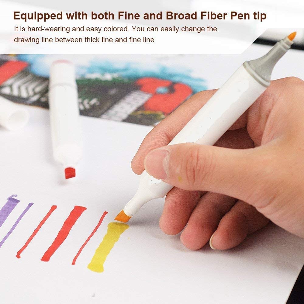 Barebeauty Dual Tip Art Markers Set with Storage Case | Alcohol-Based Sketch Markers for Drawing, Shading & Illustration | Fine & Broad Tip Professional Coloring Pens
