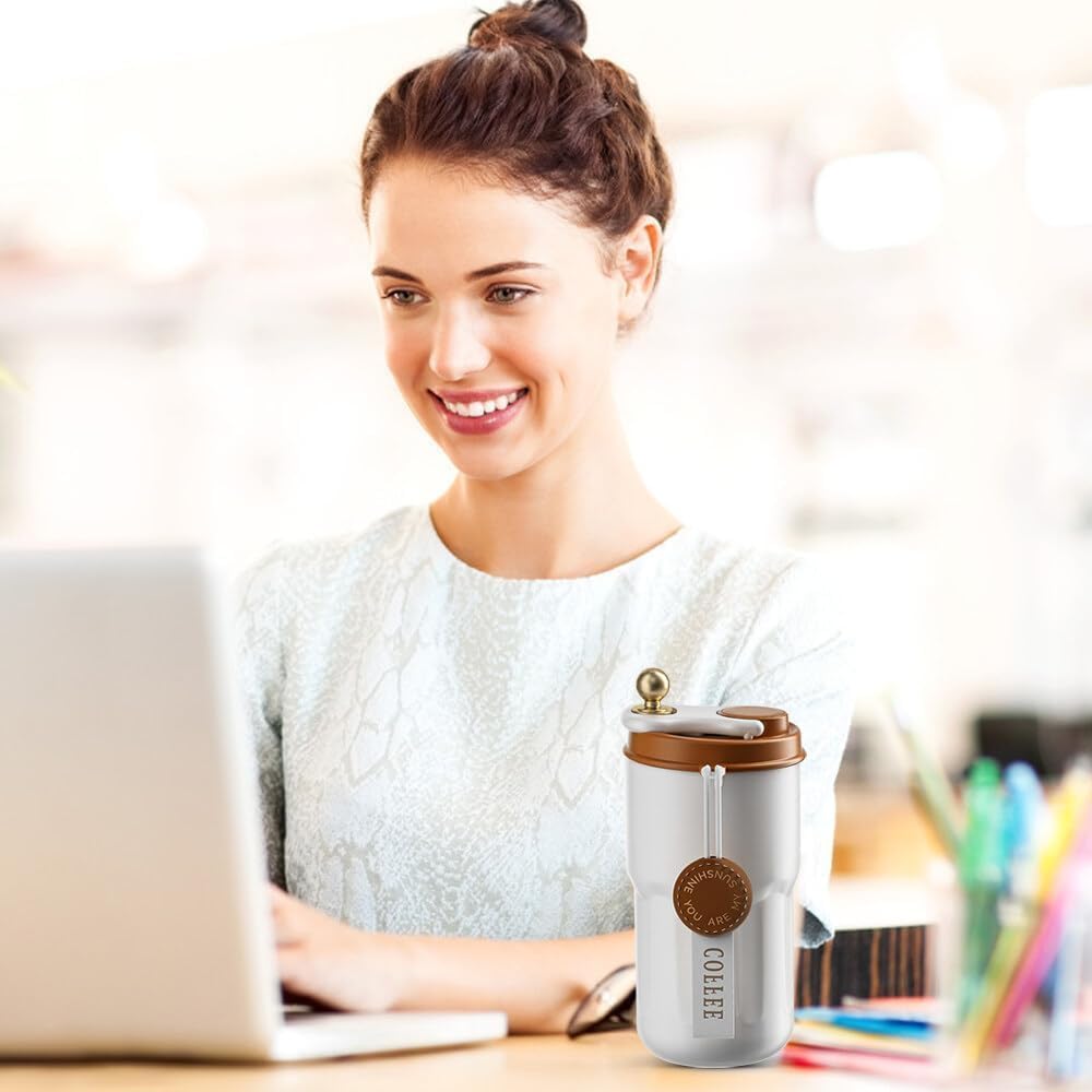 Travel Mug, Insulated Coffee Cup with Leakproof Lid,Vacuum Insulation Stainless Steel Reusable for Hot Cold Coffee, Non-Slip Protective Cover 12 Hours Vacuum Insulation - 420 ML- PCS 1