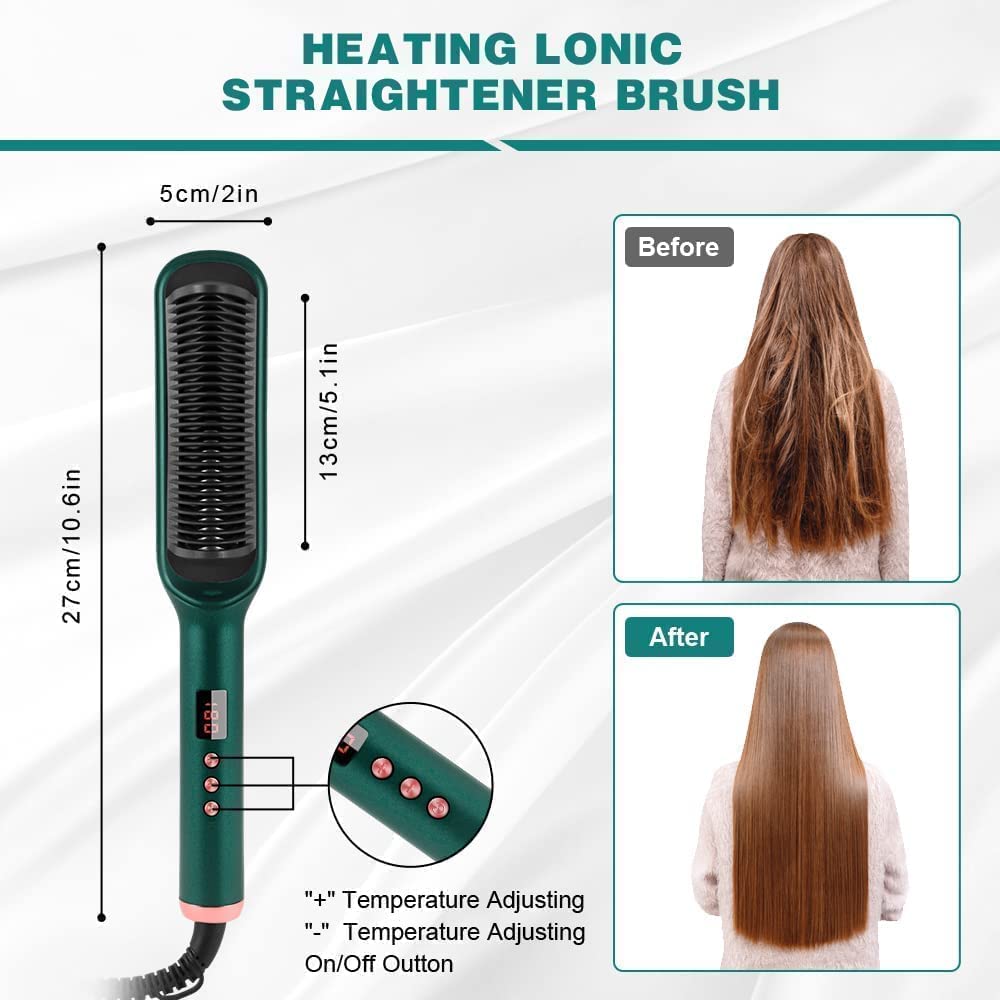 Ceramic Hair Straightening Comb, Hair Straightener for Woman, Electric Hair Brush Straightener Comb for Smooth, Silky Hair - Straightener Brush with 30s Heating, 5 Heat Settings