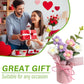 KAIDAA Handmade Korean Crochet Flower Bouquet with Shiny Led Lights & Polybag Knitted Floral Arrangement with Decorative Leaves | Tabletop Home Decor, Desk, Valentine Day Gift