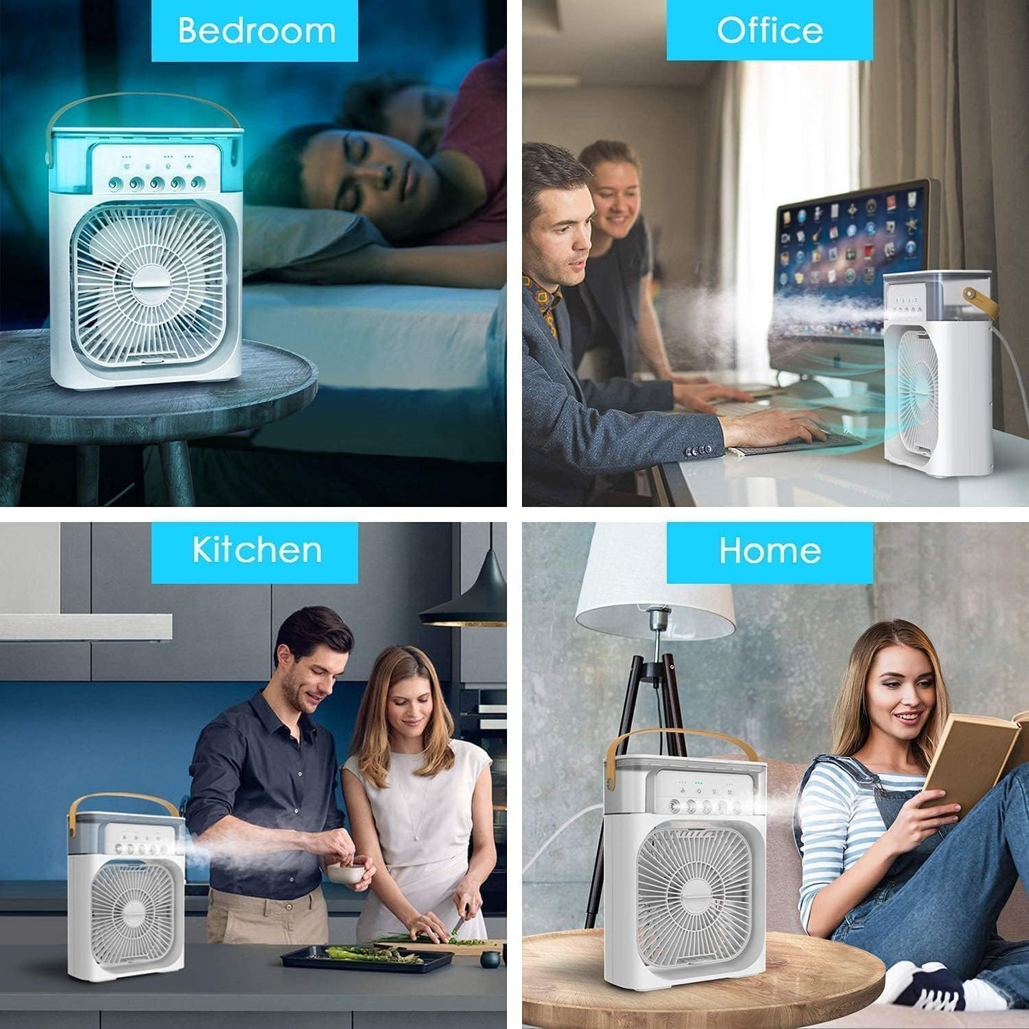 Portable Air Cooler Fan with Water Tank & USB Power - Mini Personal Evaporative Cooler with 3 Speeds, , LED Light, Quiet Cooling for Home, Office, Bedroom (MultiColor)