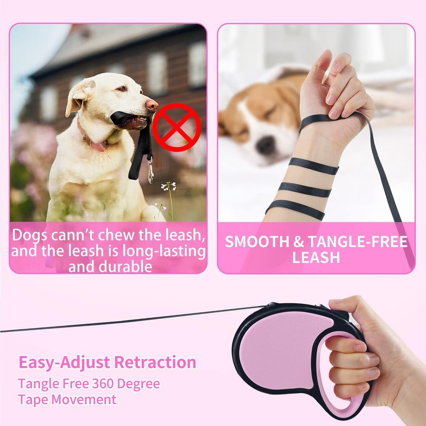 ANVAY INPEX Retractable Dog Leash 16 Feet, Automatic Tangle-Free Nylon Tape Pet Leash with Quick Lock & Anti-Slip Handle, Adjustable Dog & Cat Walking Rope for Training, Walking & Camping
